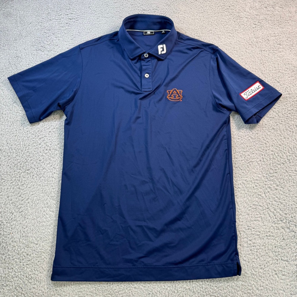 FootJoy Mens Auburn University Titleist Golf Polo Shirt Navy Blue Athletic Fit M